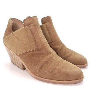 Eileen Fisher Even Tumbled Nubuck Leather Bootie Tan Taupe Ankle Boots Size 6.5